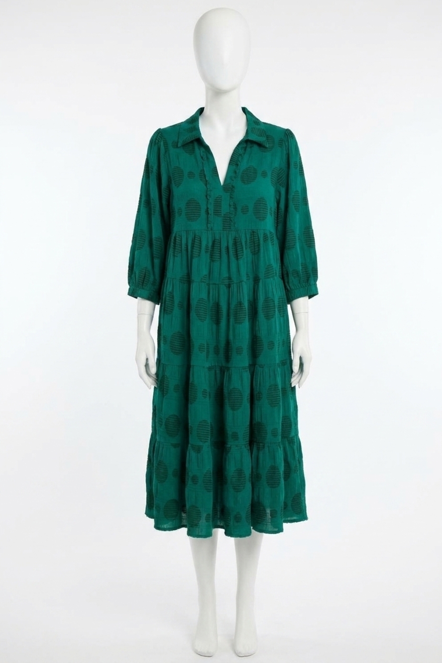 NEW UMGEE swiss dot jacquard midi dress in peacock